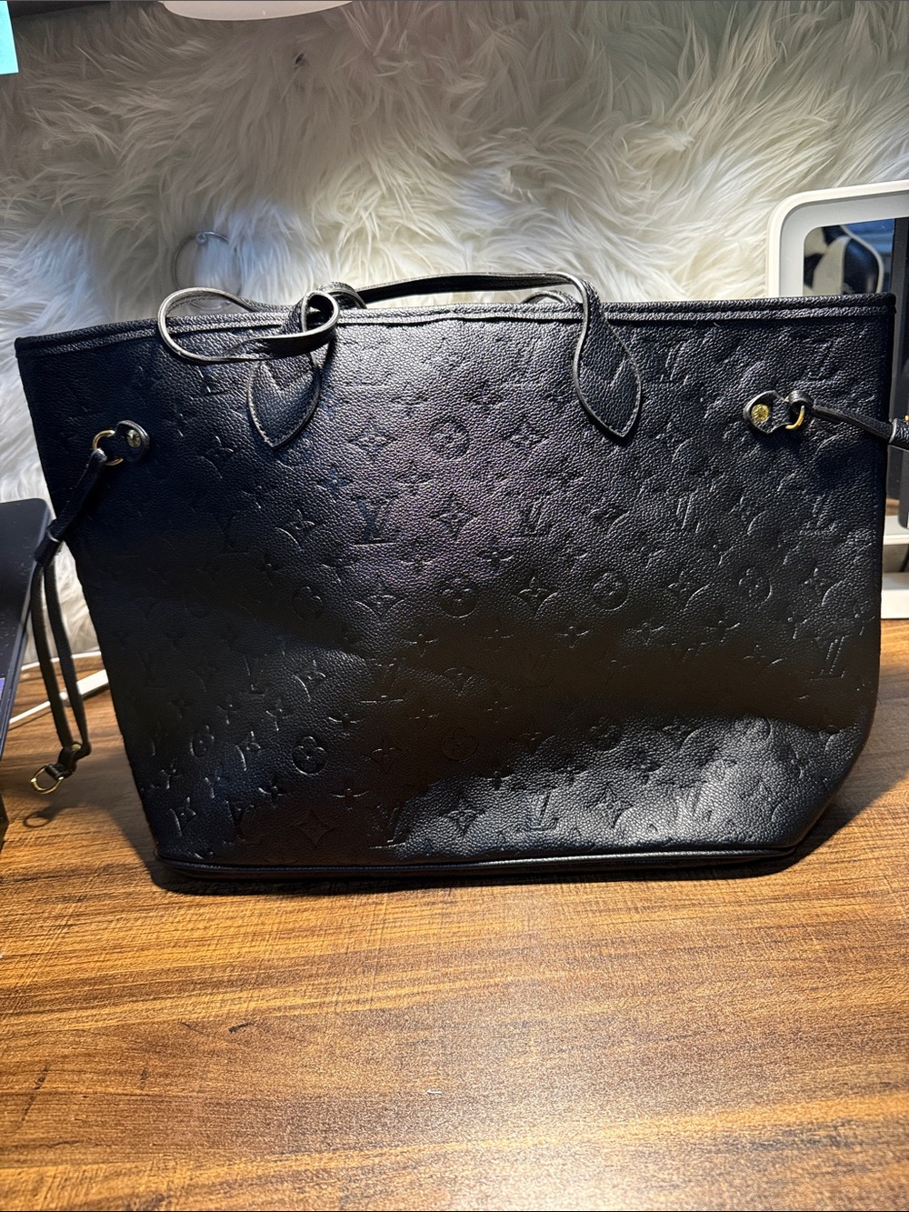 Black Embossed Monogram Leather Tote